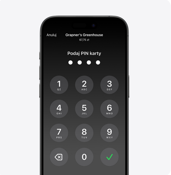 transakcja z PINem na iPhonie